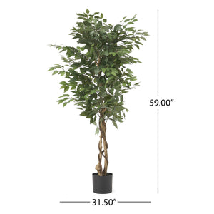English Elm 150cm Artificial Ficus Tree Twisted Trunk Glossy Foliage Indoor Floor Statement Plant 70516.00