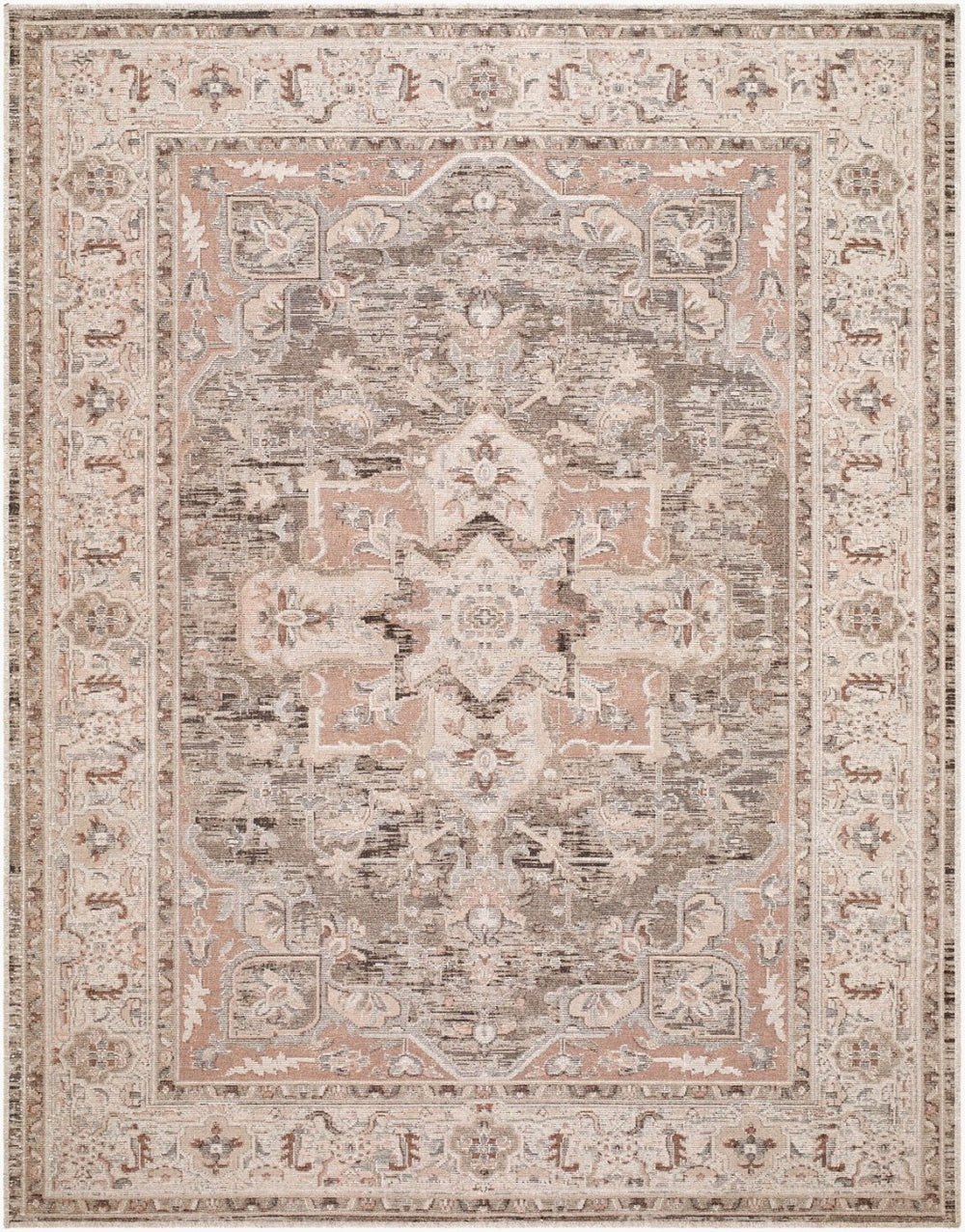 Livabliss Aston Villa Flatweave Polyester Area Rug Turkish Woven Traditional Pattern for Living Rooms Muted Taupe, D 5'3" x 7' ASV2300-537