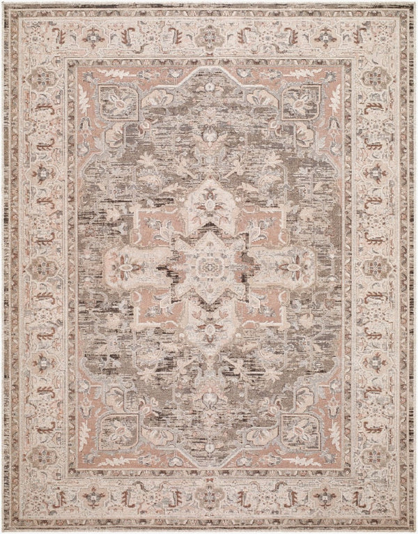 Livabliss Aston Villa Flatweave Polyester Area Rug Turkish Woven Traditional Pattern for Living Rooms Muted Taupe, D 5'3" x 7' ASV2300-537