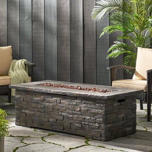 English Elm 56" Rectangular Mgo Propane Fire Pit with Faux Stone Finish for Patio Entertaining 63666.00-50K