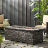 Christopher Knight Home® - Noble House - - 56" Outdoor 40,000 Btu Rectangular Mgo Concrete Propane Fire Pit, Stone Pattern (Tank Cover Not Included)