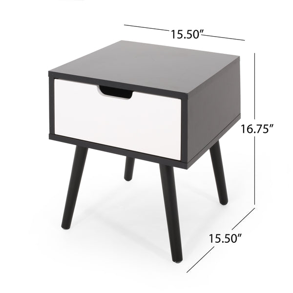 English Elm Christopher Knight Home® - END TABLE Mid-Century Modern Two-Toned End Table with Drawer, Faux Wood Top & Splayed Legs for Living Room Black White 66761.00BLKWHT