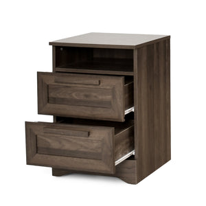English Elm Christopher Knight Home® - DELANEY2-DRAWER Nightstand Rustic Faux Wood Nightstand with Two Drawers and Top Shelf for Storage Comfort Walnut 71139.00WALN