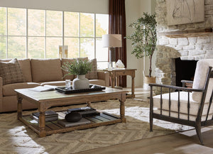 Hooker Furniture Prairie Upholstered Chair With Spindle Arms, Jude Fabric, Ribbed Carved Details, Americana Molasses Finish CC507-410-89