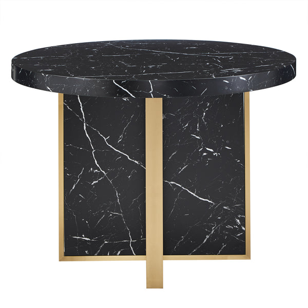 Homelegance By Top-Line Blaise 43" Wide Faux Marble Round Dining Table Black Marble
