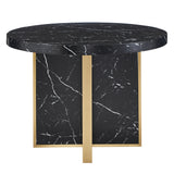 Homelegance By Top-Line Blaise 43" Wide Faux Marble Round Dining Table Black Marble