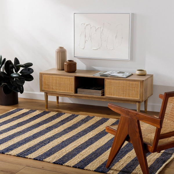 Livabliss Atina Handwoven Jute Flatweave Runner Natural Fiber Hallway Rug Bohemian Farmhouse Navy, Beige 2'6" x 8' ATA2302-268