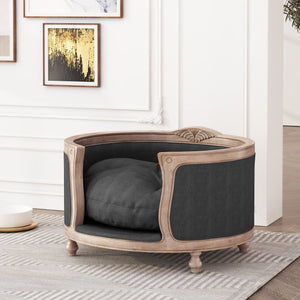 English Elm Pet Bed with Tufted Cushion Solid Birch Turned Legs Upholstered Living Room Sofa Style 72913.00
