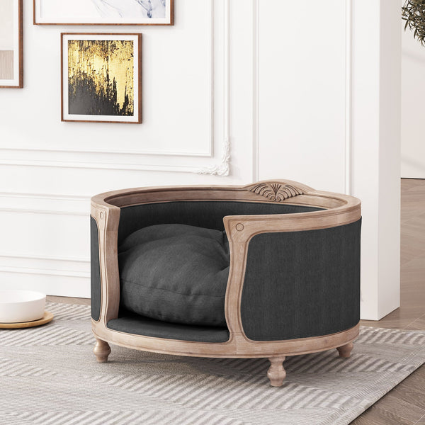 English Elm Pet Bed with Tufted Cushion Solid Birch Turned Legs Upholstered Living Room Sofa Style 72913.00