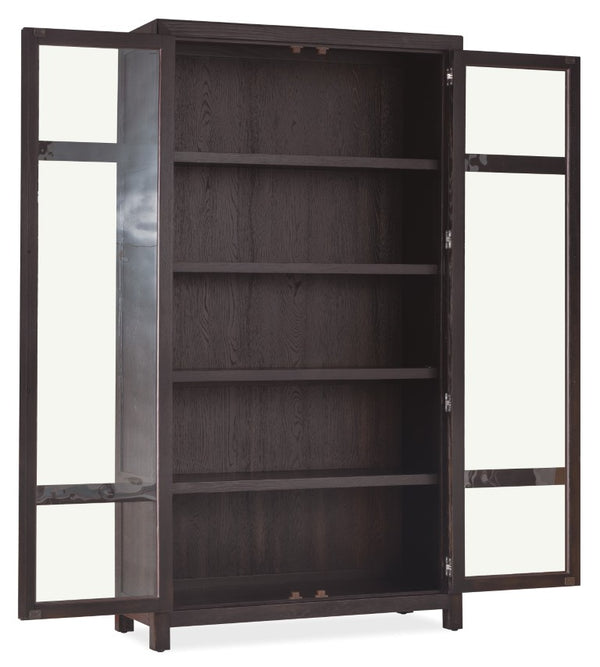 Hooker Furniture Driftwood Buckboard Display Cabinet With Seeded Glass, Plate Grooves & Touch Led Lighting For Home Blacks 6820-75906-99