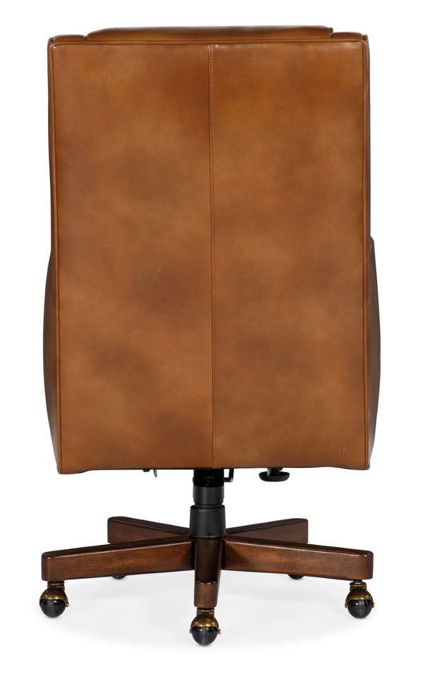 Hooker Furniture Wright Executive Swivel Tilt Chair With Semi-Aniline Top-Grain Leather, High-Back Support, Wood Base Light Brown EC387-C7-085