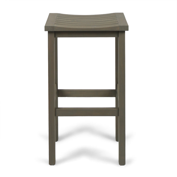 English Elm Christopher Knight Home® - CARIBBEAN Acacia Wood 30" Outdoor Barstool Set of 2 — Weather-Resistant Saddle Seats, Slat Design Grey 61426.00GRY