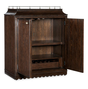 Hooker Furniture Commerce Dukes Bar Cabinet With Dark Elm, Gold Accents, Wine Glass Racks, 8-Bottle Pullout & Hidden Drawer 7228-50725-85