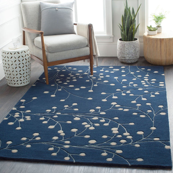 Livabliss Athena Hand Tufted Wool Area Rug with High Low Pile for Cozy Cottage Interiors Ink Blue, Tan 2' x 3' ATH5156-23