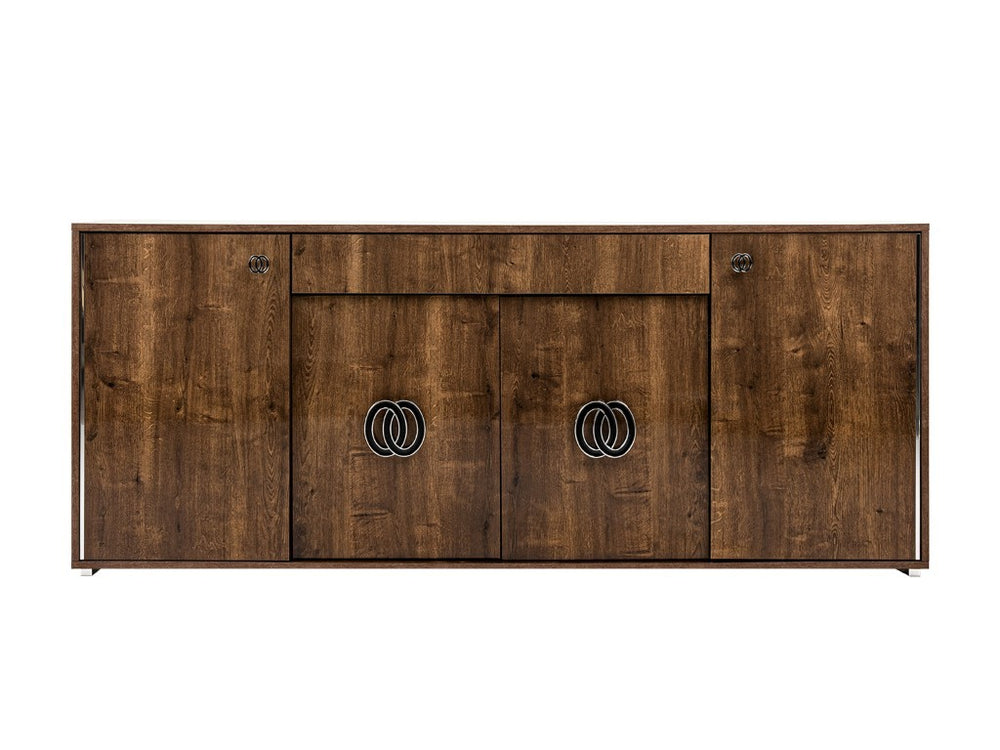 VIG Furniture Athen Italian Rovere 4-Door Buffet With High-Gloss Finish, Chrome Accents & Soft-Close Drawer VGACATHEN-BUF