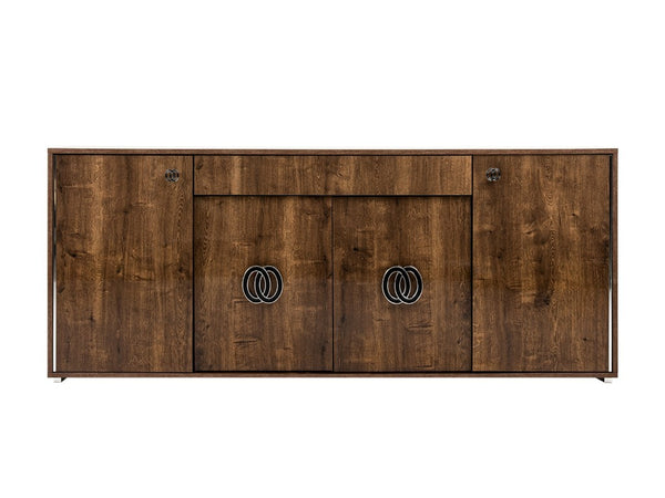 VIG Furniture Athen Italian Rovere 4-Door Buffet With High-Gloss Finish, Chrome Accents & Soft-Close Drawer VGACATHEN-BUF