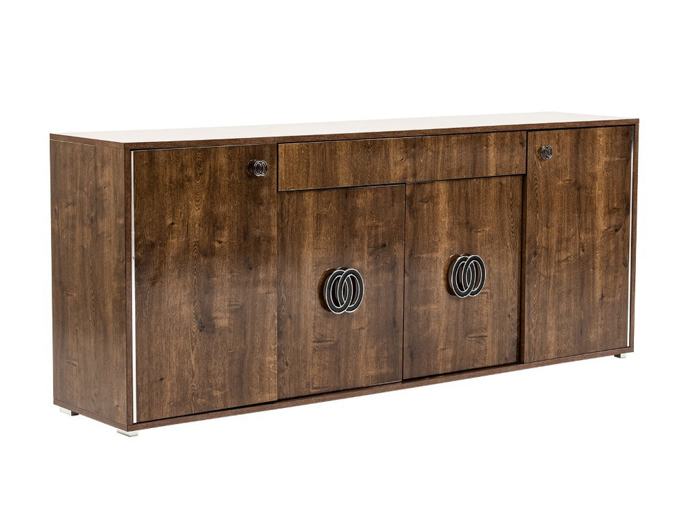 VIG Furniture Athen Italian Rovere 4-Door Buffet With High-Gloss Finish, Chrome Accents & Soft-Close Drawer VGACATHEN-BUF