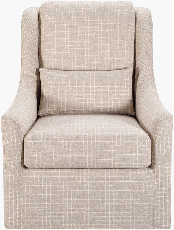 Surya Atkinson Modern 39"H X 31"W Swivel Chair - Luxurious Upholstered Lounger For Chic Home Decor Upholstery, Light Beige Polyester,Rubber Wood,Polyurethane Foam,Polyester,Polyfill Atk-001