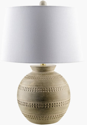 Surya Atollo 21" Elegant Resin Accent Table Lamp With Premium Linen Shade For Timeless Home Decor Body, Gray,Shade, White,Finial, Metallic ,Brass,Harp, Metallic ,Brass,Cord, Translucent Resin,Linen,Linen,Iron Atl-002