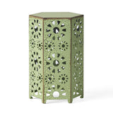 Christopher Knight Home® - Noble House - Eliana Outdoor 14 Inch Crackle Green Sunburst Iron Side Table