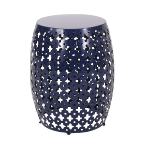 English Elm Metal Barrel End Table Powder Coated Iron Geometric Cut Indoor Outdoor Accent 73609.00NBLU