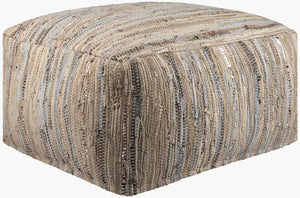 Livabliss Anthracite Woven Leather Fabric Pouf Handcrafted Rustic Ottoman Seat for Living Room ATPF-001