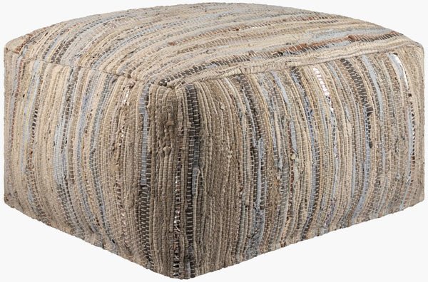 Livabliss Anthracite Woven Leather Fabric Pouf Handcrafted Rustic Ottoman Seat for Living Room ATPF-001