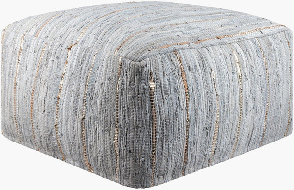 Livabliss Anthracite Square Pouf Woven Leather Cotton Blend Rustic Footrest for Living Room ATPF-002