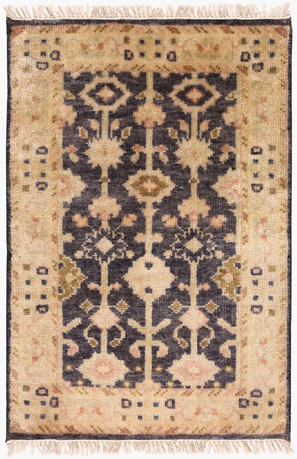 Surya Antique Handmade Atq-1000 2' X 3' Rug – Timeless Elegance With Durable Low Pile & Fringe Border Black Nz Wool Atq1007-23