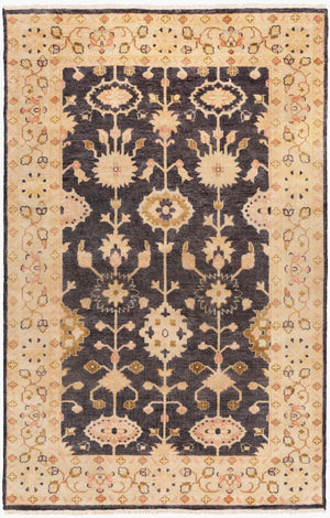 Surya Antique Handmade Atq-1000 2' X 3' Rug – Timeless Elegance With Durable Low Pile & Fringe Border Black Nz Wool Atq1007-5686