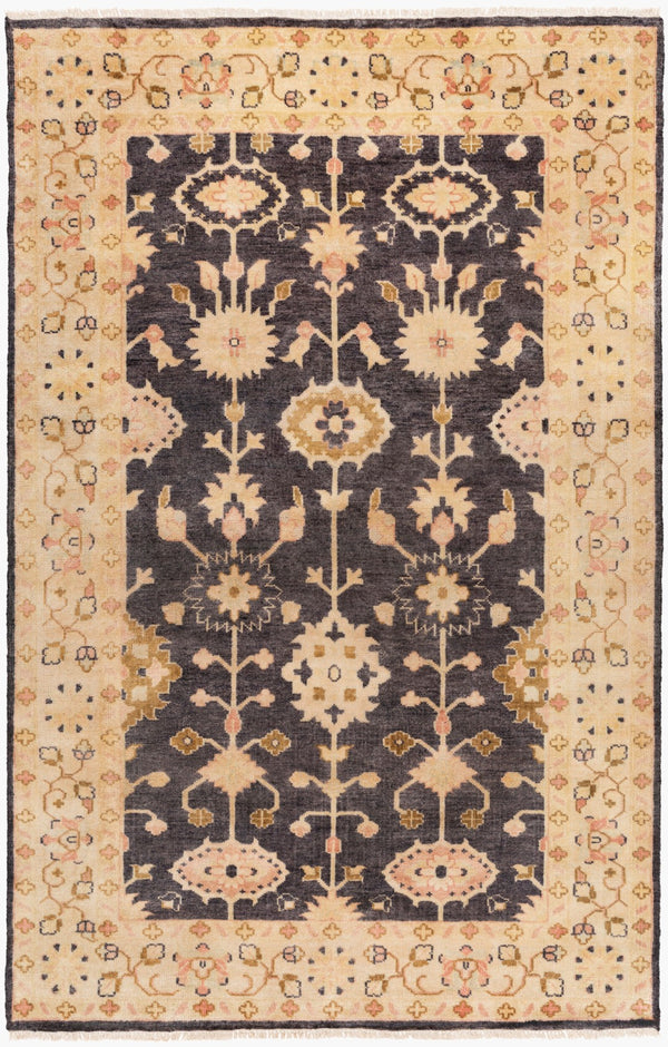 Surya Antique Handmade Atq-1000 2' X 3' Rug – Timeless Elegance With Durable Low Pile & Fringe Border Black Nz Wool Atq1007-5686