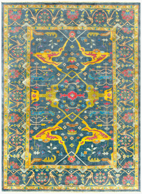 Surya Antique Handmade Atq-1000 2' X 3' Rug – Timeless Elegance With Durable Low Pile & Fringe Border Dark Blue Nz Wool,Viscose Atq1016-23