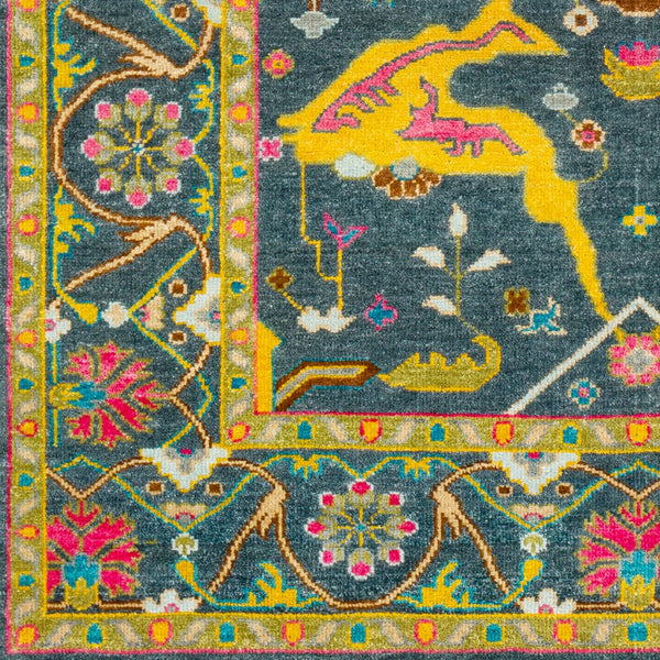 Surya Antique Handmade Atq-1000 2' X 3' Rug – Timeless Elegance With Durable Low Pile & Fringe Border Dark Blue Nz Wool,Viscose Atq1016-23