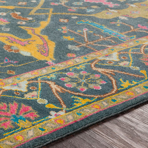 Surya Antique Handmade Atq-1000 2' X 3' Rug – Timeless Elegance With Durable Low Pile & Fringe Border Dark Blue Nz Wool,Viscose Atq1016-23