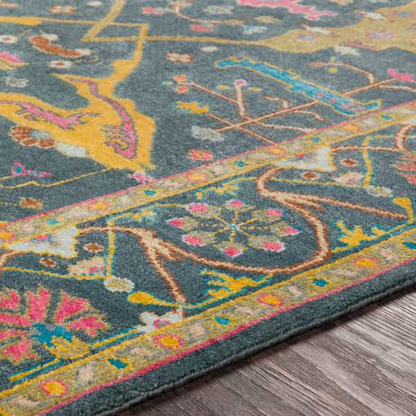 Surya Antique Handmade Atq-1000 2' X 3' Rug – Timeless Elegance With Durable Low Pile & Fringe Border Dark Blue Nz Wool,Viscose Atq1016-23