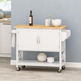 Christopher Knight Home® - Noble House - Finzer Farmhouse Kitchen Cart with Wheels, White and Natural