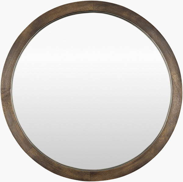 Surya Atticus 27" Hand-finished Mango Wood Mirror - Timeless Elegance For Your Home Decor Centerpiece Frame, Dark Brown Mango Wood Atu001-2727
