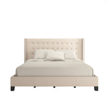 Homelegance By Top-Line Magnolia Nailhead Wingback Tufted Upholstered Bed Beige Linen