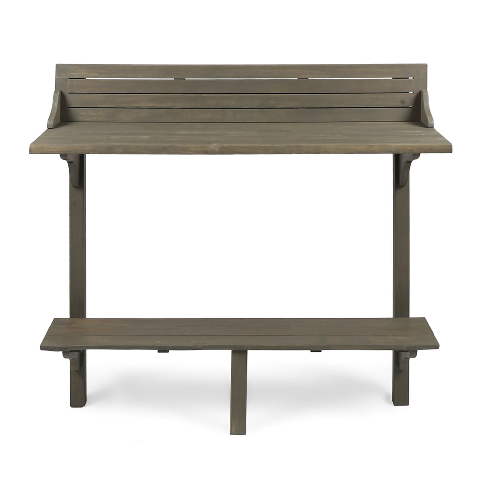 English Elm Outdoor Acacia Wood Railing Mount Bar Table Gray Finish for Compact Balcony Spaces 62603.00GRY