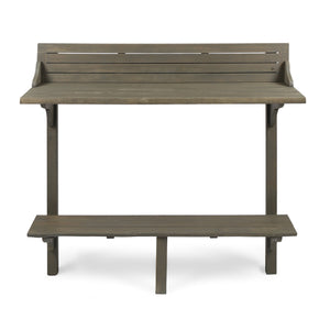 English Elm Outdoor Acacia Wood Railing Mount Bar Table Gray Finish for Compact Balcony Spaces 62603.00GRY