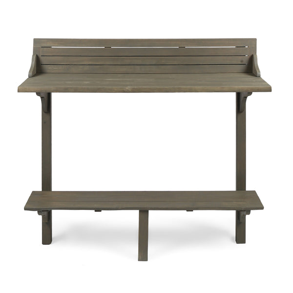 English Elm Outdoor Acacia Wood Railing Mount Bar Table Gray Finish for Compact Balcony Spaces 62603.00GRY