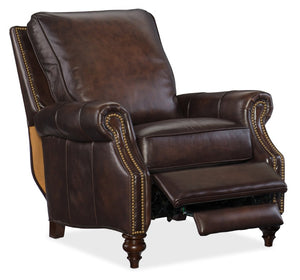 Hooker Furniture Conlon Semi-Aniline Leather Recliner Chair With Nailhead Trim, Wood Accent & Smooth Push-Arm Recline RC185-089