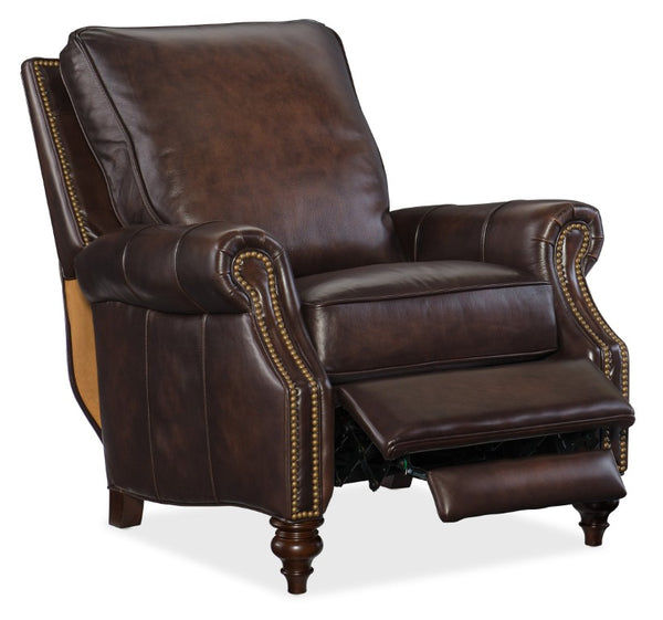 Hooker Furniture Conlon Semi-Aniline Leather Recliner Chair With Nailhead Trim, Wood Accent & Smooth Push-Arm Recline RC185-089