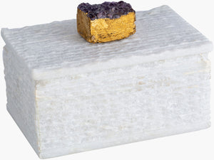 Surya Amethyst Decorative Accent Box - Handcrafted Crystal & Stone 3"H X 4"W X 6"D For Modern Elegance White Stone,Crystal Aty-001