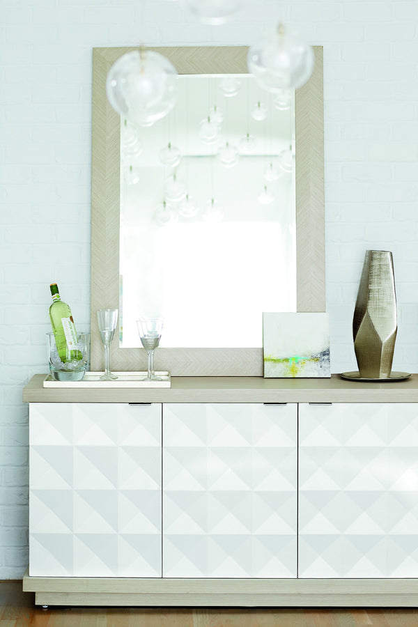 Bernhardt Bernhardt Chevron Framed Mirror — 52"W Beveled Glass, Linear Gray Low-Sheen Finish, Vertical/Horizontal Mounting 381322