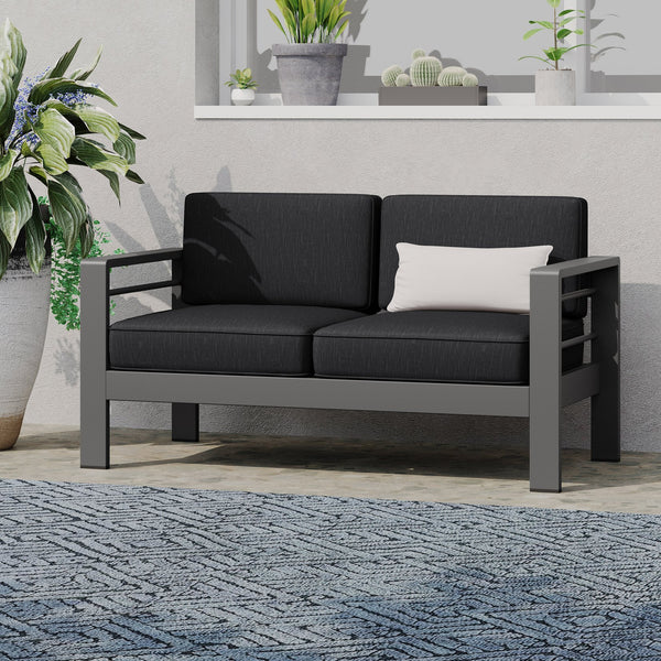 English Elm Christopher Knight Home® - CAPE Coral KD Loveseat with Aluminum Frame, Water-Resistant Cushions, 600lb Capacity, Compact DARK GREY 56348.00GRY
