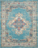 Nourison Passion PSN03 Machine Made Power-loomed Ornamental Border Indoor Only Bohemian Vintage Rug Light Blue, Ivory Light Blue 100% Polypropylene 99446477552