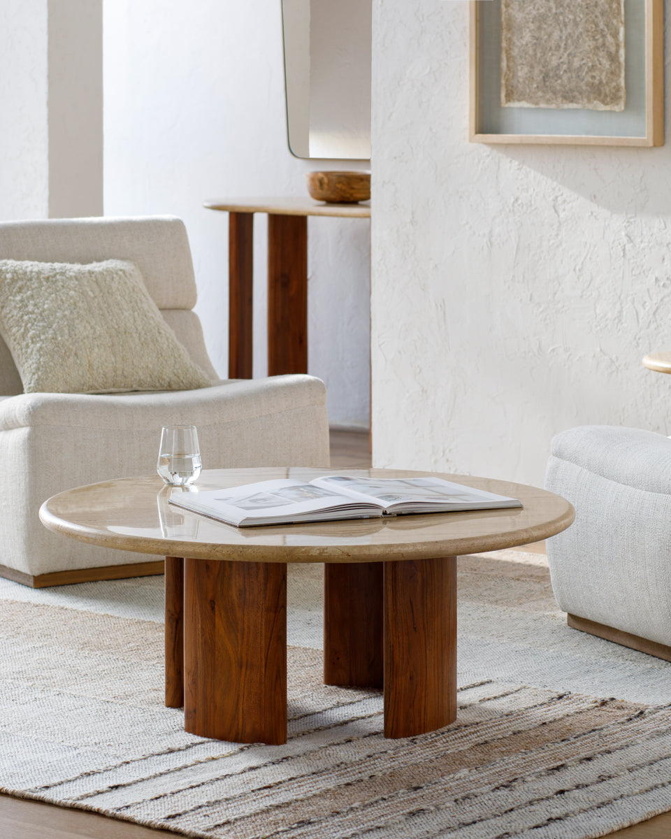 Abacus AUC-002 16"H x 39"W x 39"D Coffee Table AUC002-173939  Top: Brown; Base: Brown, Beige Surya