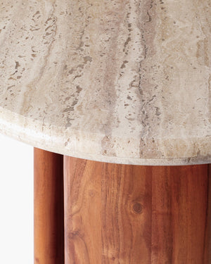 Surya Abacus Modern Marble End Table - 20" Stylish Accent Piece With Acacia Base For Chic Living Spaces Top, Brown,Base, Brown Travertine,Acacia,Manufactured Wood Auc003-202020