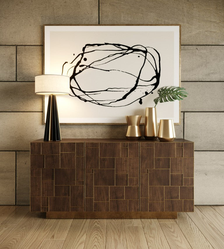 VIG Furniture Auer- Brown Oak & Gold Contemporary Buffet With Generous Storage, Polished Gold Accents, Durable Design VGGM-B-VALDERA-BT